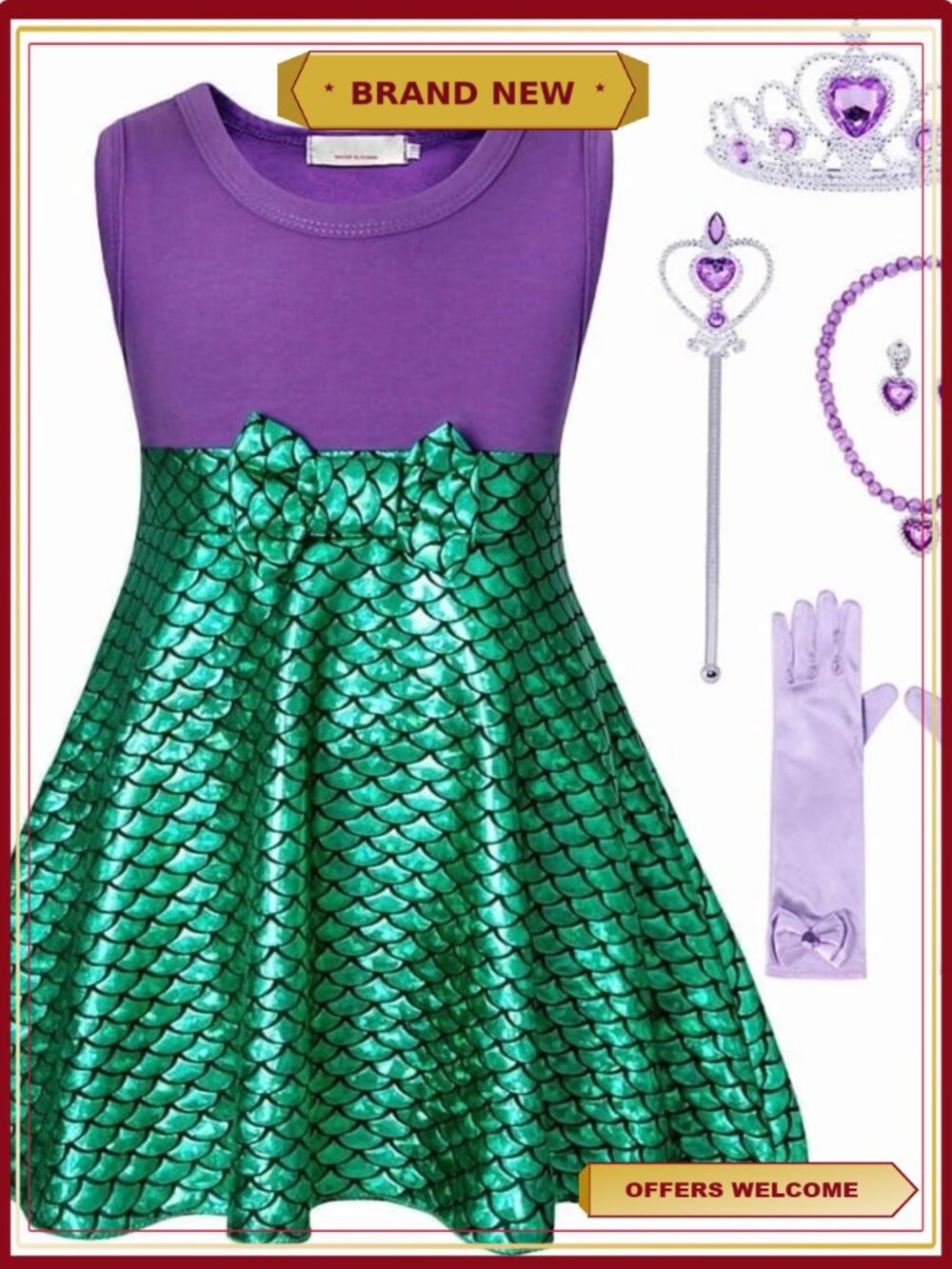 Mermaid Princess Dress Girls Costume Toddler Dress Up Cosplay Halloween